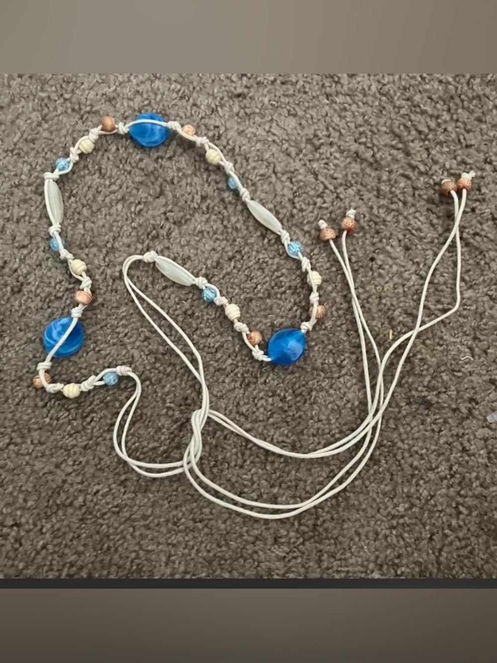 Boho Blue Beaded Slide-Tie Waist Belt